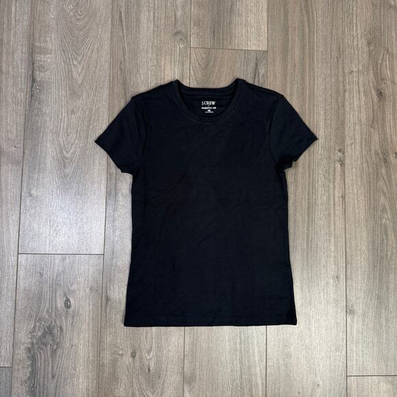 J.Crew Essential Short-Sleeve Crewneck Tee WMNS XS Black Stretch Cotton Slim Fit - Picture 3 of 8
